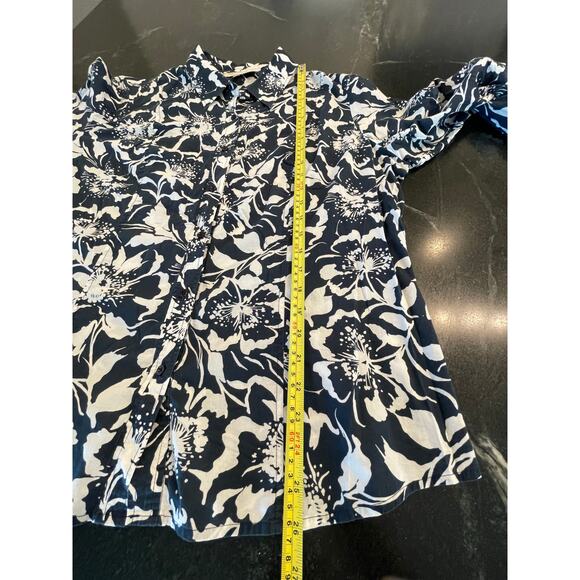 Jones New York Sport Navy/White Floral button up blouse XL 100% Cotton - Picture 7 of 9